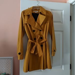 DKNY Mustard Yellow Trench Coat with Hood